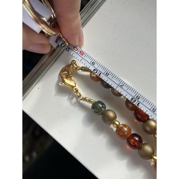 VINTAGE LCI LIZ CLAIBORNE BEADED COLORFUL ACRYLIC GOLD TONE NECKLACE LONG 38” - Picture 4 of 6